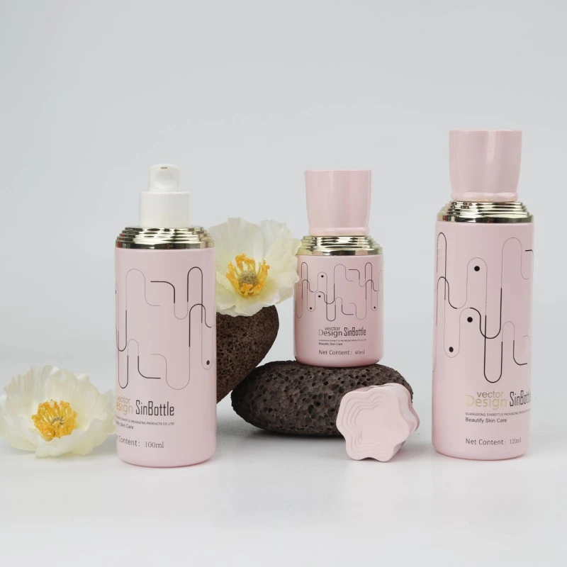 Eco-friendly Pink Glass Skincare Packaging Set Luxury Custom Empty Serum Lotion Pump Bottle Face Cream Jar Wholesale best