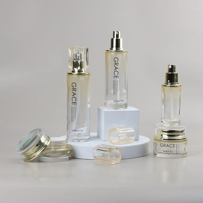 Sinbottle Manufacturer Yellow Gradient Square Cover Straight Round Set Bottle Custom 120Ml Lotion Bottle 30G Cream Bottle